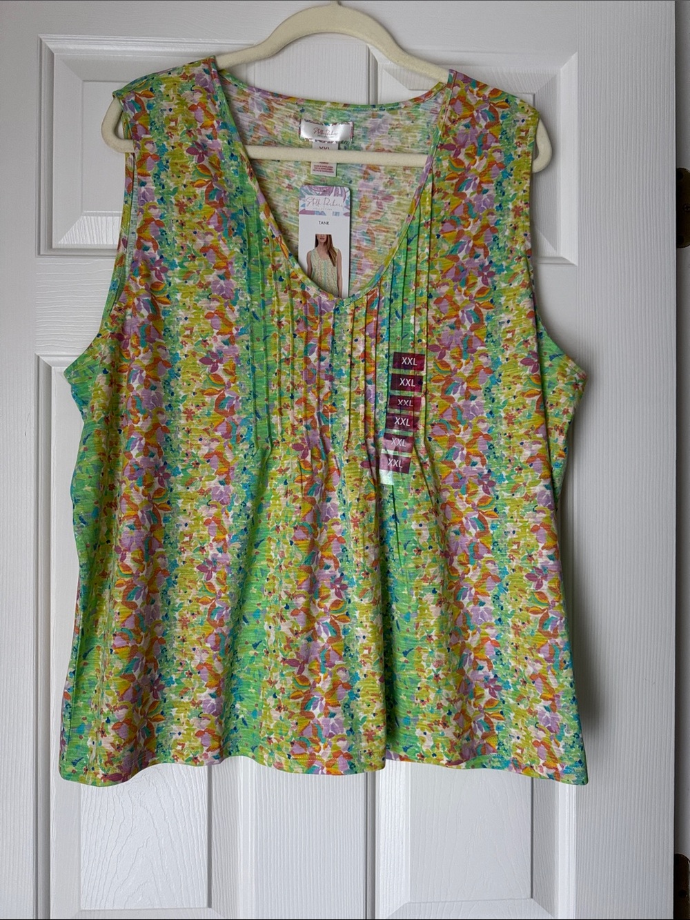 Pleated V-Neck Floral Tank Top - Green Multi NWT
